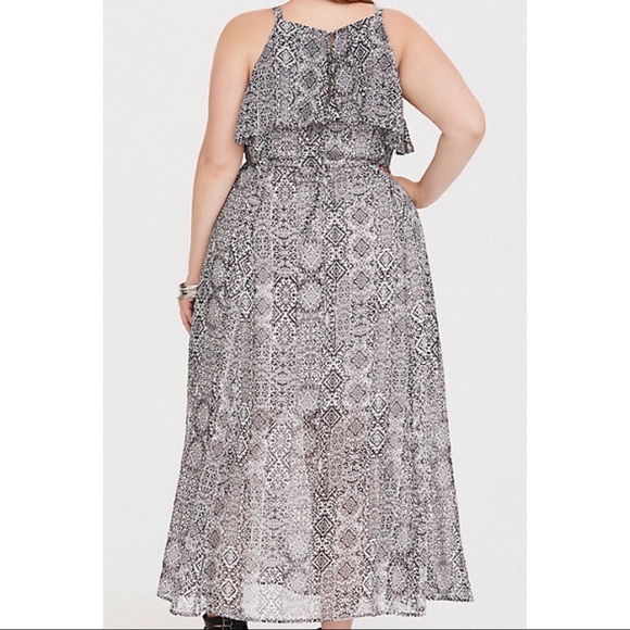 Torrid Maxi Ikot Chiffon Black White Dress 2 - Picture 4 of 7